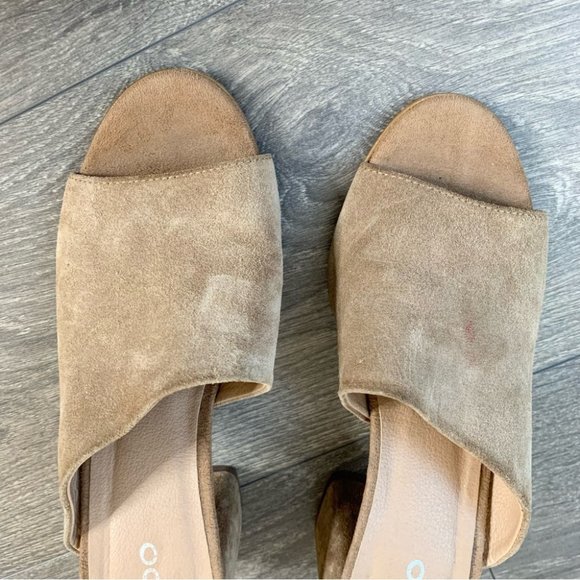 Aldo Suede Aldosina Block Heel Open Toe Mules Tan Size 7.5 - Picture 6 of 16